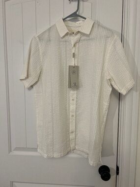 Folk Cream Textured Short Sleeve Button-Down Shirt